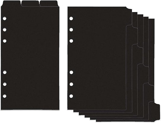 2 Set A6 Binder Dividers Black Plastic Index Divider Blank Side 6 Tabs Top 3 Tabs Planner Insets 9 Sheets Refillable Page Protectors for 6 Ring Binder Notebook