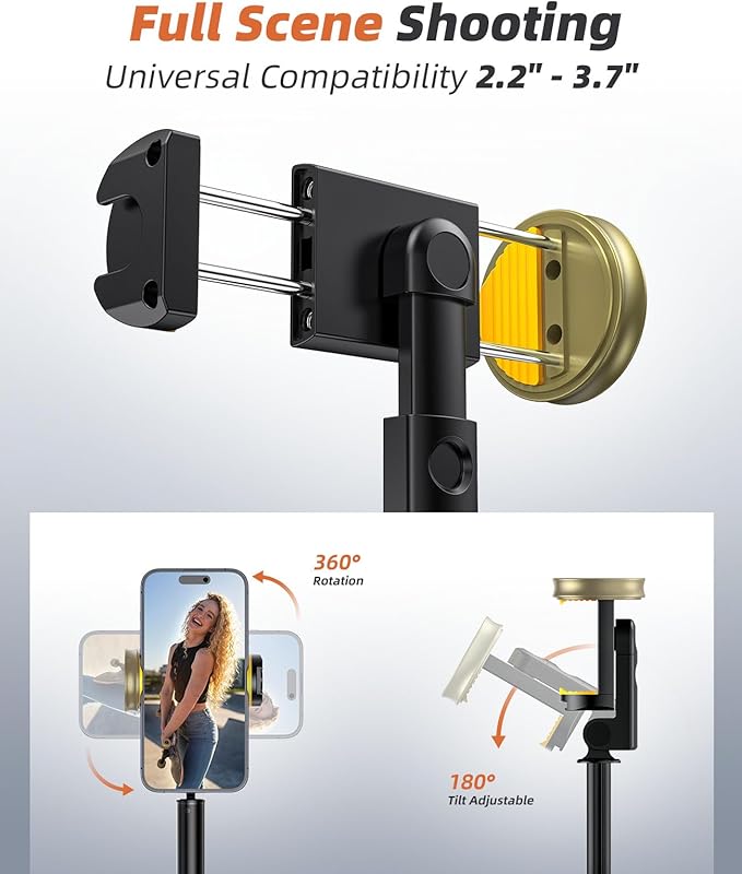Phone Tripod & Selfie Stick with Remote, Portable, Lightweight for Video Recording Vlog, Extendable Travel Tripod Stand Compatible with iPhone Android, Black, 62"