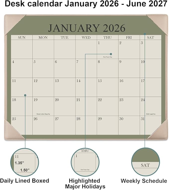 Desk Calendar 2026 with Desktop Mat, 18 Month Small Desk Pad Calendar from January 2026 to June 2027, 8.5" x 11" Desk Pad Calendar 2026-2027 for Home, School Office, Beige