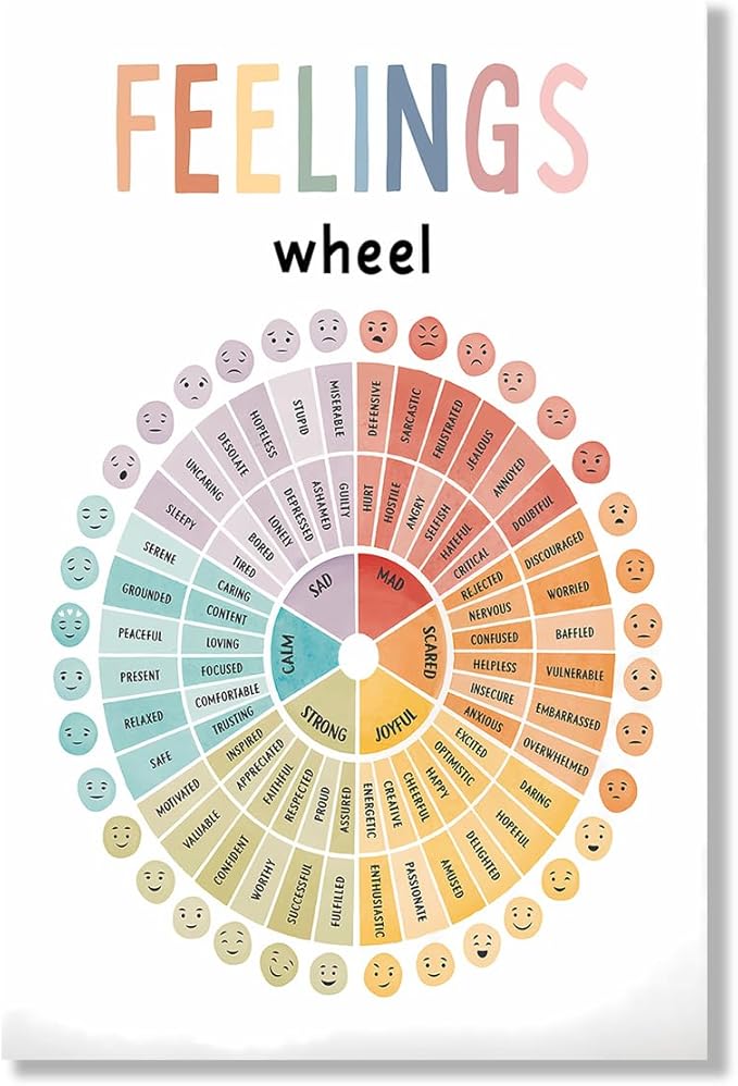 Emotion Wheel Poster Emotion Regulation Tools Mental Health Art Decoration School Psychology Therapy And Helps Understand And Express Emotions Unframed 24x36inch