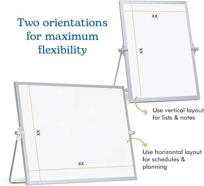 2-Pack Magnetic Dry Erase Whiteboard, Vertical and Horizontal - 14 × 11 Inch Double-Sided Desktop White Board with Stand – Portable Small Whiteboard for Office, Home, Drawing & Notes