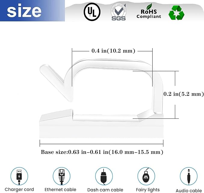 Cable Clips，100PCS Electrical Cord Management Adhesive Cable Wire Clip Wire Clips Wall，Used for Cars, Offices, and Homes Cable Clips Cord Organizer (Transparent)
