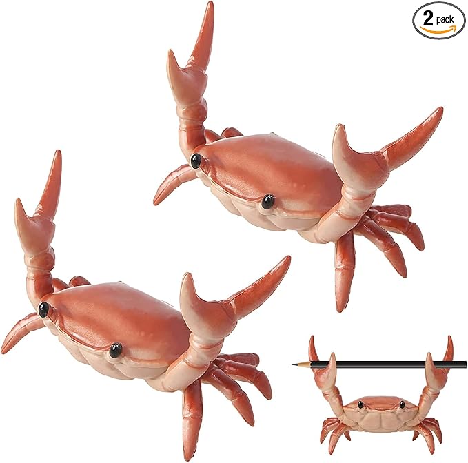2 Pack Desk Crab Pen Holder, Creative Weightlifting Crab Pencil Stand Holder, Desk Organizers and Accessories, Cute Office Decor for Small Items at Home, School, Studio (Red)