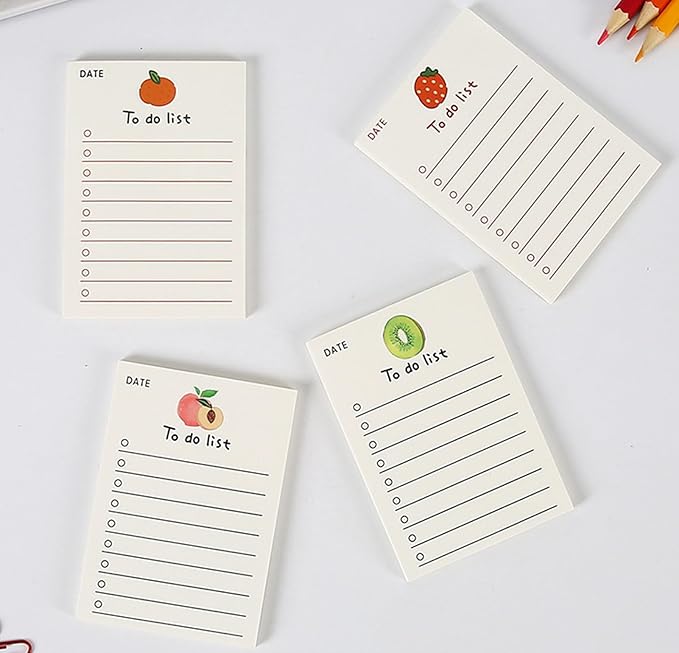 8 pack Cute Patter to Do List Notepads, to Do List Note pad, Cute Fruit Pattern to Do List Planner, to Do List Memo Stationery for Home Office Supplies, 400 sheets/ 2.75 x 3.94 inch