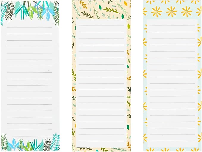 Juvale Magnetic Note Pads for Fridge - 6-Pack, 3.5 x 9 in, Floral Designs - Grocery List Notepad & To Do List Pad - Full Magnetic Backing