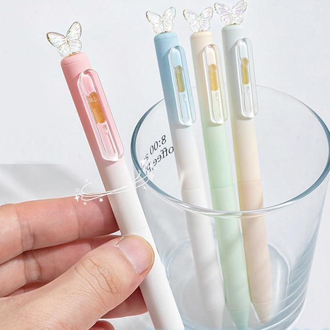 4 Pcs Cute Retractable Pens Butterfly Gel Pen 0.5mm Fine Point Black Ink Smooth Writing Pen Office School Supplies Aesthetic Gradient Pastel Pens for Women Girls (4Pcs Butterfly)