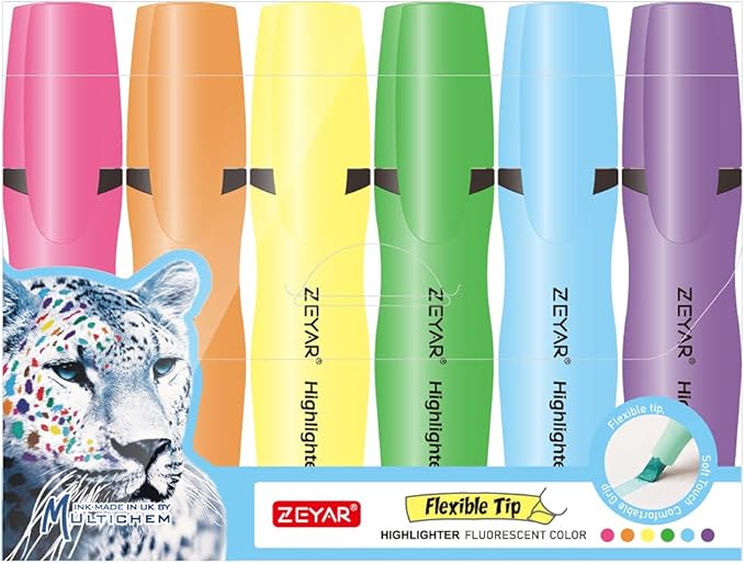 ZEYAR Aesthetic Highlighter Pen, Chisel Tip Marker Pen, AP Certified, Assorted Colors, Water Based, Quick Dry, Cute Highlighters, Patented Product (6 Candy Colors)