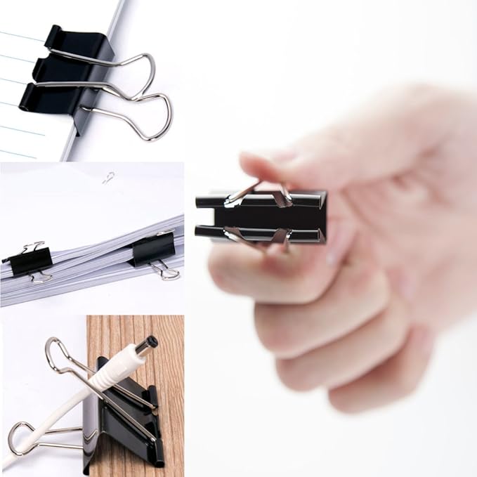 JANYUN 150Pcs Large Binder Clips 6 Assorted Sizes Paper Clamps Clip for Paper Metal Clip Office School Home Supplies (Black)