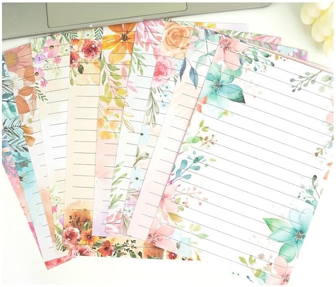 160 Packs Lined Stationery Paper Set (50 Single-Sided Stationery Writing Papers 50 Matching Envelopes) 60 Round Dot Sticker, 10 Designs Vintage Stationary Paper Kit,5.5 x 8.25 Inch. (Vintage Flower)