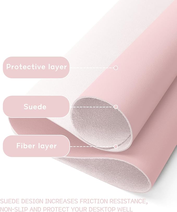 YSAGi Non-Slip Leather Desk Pad, Waterproof Laptop Computer Desk Keyboard Mat, Table Protector Blotter Mat, Large Mouse Pad for Office/Work/Home/Decor(Pink, 23.6" x 13.7") (Pack of 2)