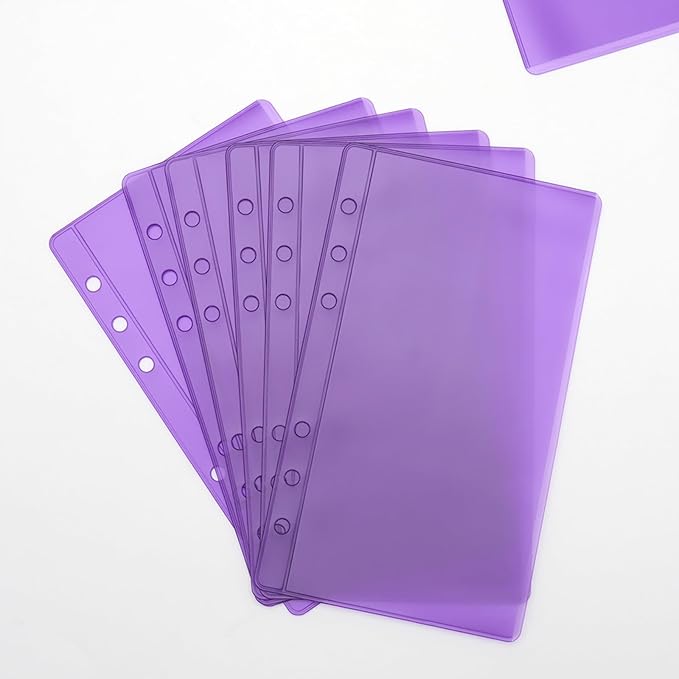 12 Purple A6 Binder Pockets Zipless Cash Envelopes Budget Binder Inserts PVC Sheet Protector for 6 Ring A6 Planner Organizer Accessories (12 Purple)