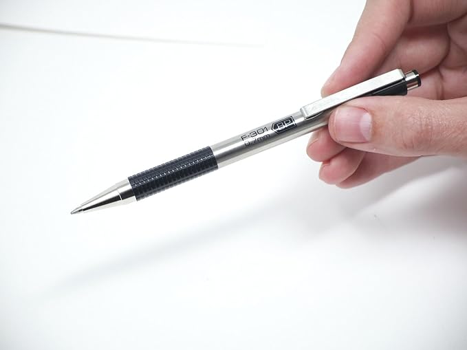 Zebra Pen F-301 Compact Ballpoint Stainless Steel Fine Point 0.7mm Ballpoint 1-Pack – Easy-Glide Ink, Non-Slip Grip, Metal Clip, Refillable with F-Refill, Professional Design (27114)