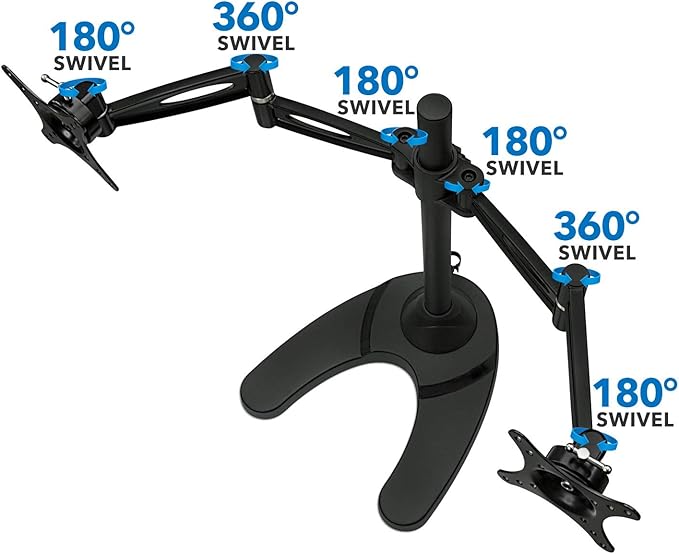 Mount-It! Free Standing Dual Monitor Stand | Double Arm Desk Mount Fits Two x 21 24 27 Inch Computer Screens | 2 Heavy Duty Full Motion Adjustable Arms | VESA 75 100 Compatible | Grommet Base Included