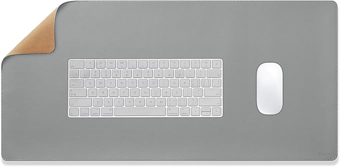 Large Leather Mouse Pad for Desk, 30.3" x 14.4" Desk Mat, Non-Slip Pu Leather Office Home Desk Mat, Waterproof Desk Pad for Keyboard and Mouse, Laptop, Writing, Desk Accessories (Light Grey)