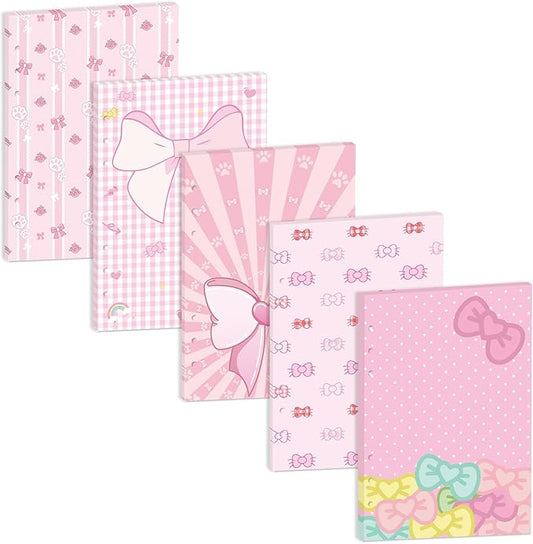 100 Sheets Pink Bow A5 Planner Inserts - 120GSM Thick Bowknot Refill Papers for A5 6-Ring Binder, Cute Cartoon Cat Loose Leaf Sheets for Journal Diary Creative Planning Budget Girls Women