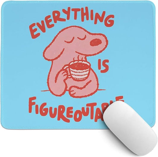 Blue Cute Dog Mouse Pad,Positive Affirmations Mouse Pads,Kawaii Motivational Desk Mat for Home Office Dorm Desktop Decor,Dog Lover Gift,Everything is Figureoutable,10.2x8.3 Inch