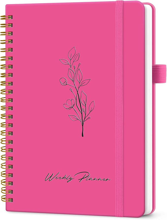 Taja Undated Weekly Planner, Weekly To Do List Notebook with Goal & Habit Tracker Organizer, A5 Weekly Planner Notebook with Spiral Binding, 6.1" x 8.2" - Berry Pink
