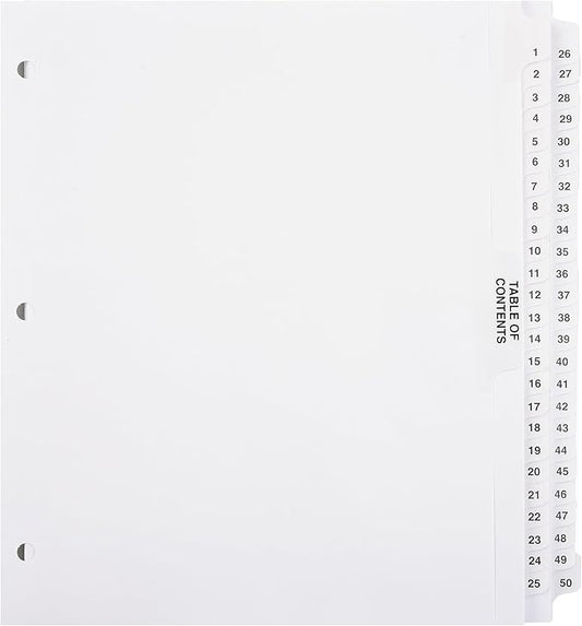 Exhibitindexes® Numbered Dividers 1-50 Punched - AVE Style Bold Tabs - Side Collated Exhibit Tabs - Made in The USA | Letter Size - 1-50 - Sets