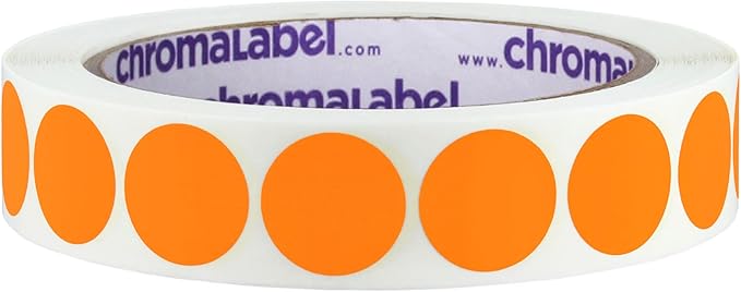 ChromaLabel 0.75 Inch Round Label Removable Color Code Dot Stickers, 1000 Labels per Roll, Orange