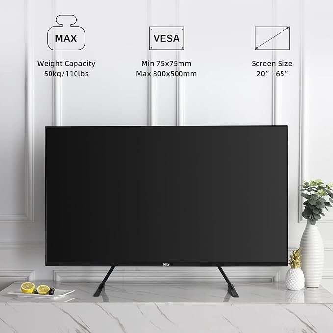 Universal TV Stand, Metal TV Legs for 20-65 inch LCD/LED/OLED/Plasma Flat&Curved Screen TV Height Adjustment with VESA 75x75mm to 800x500mm Max ML1760