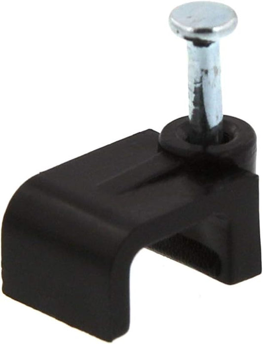 Secure 8mm Black Flat Nail Cable Clip for Coax, Ethernet, and Telephone Cable Management - 100 Pack