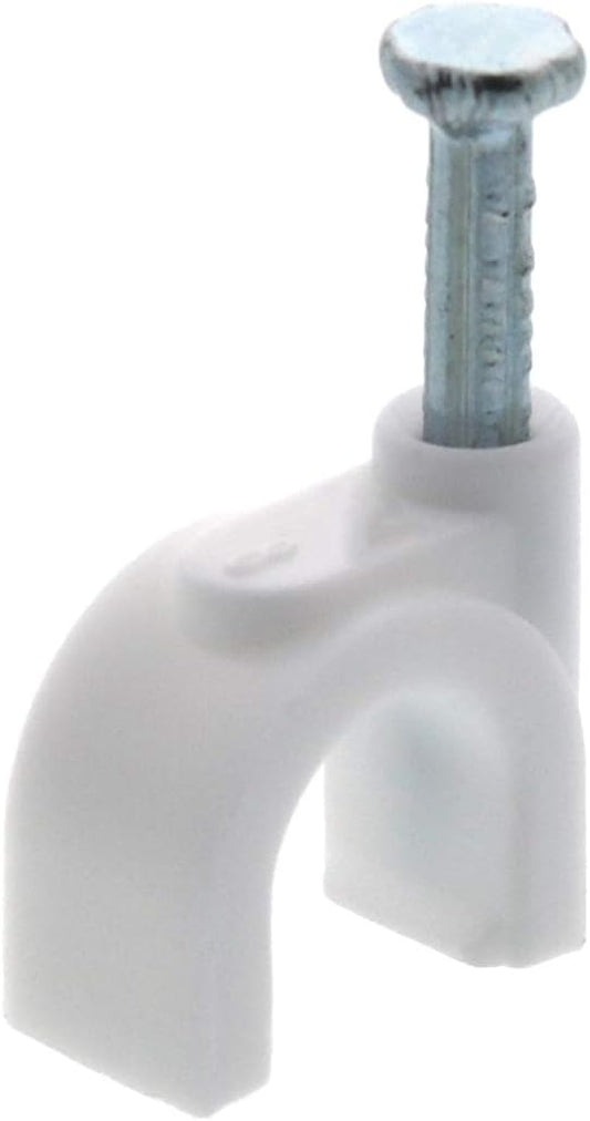 Secure 8mm White Round Nail Cable Clip for Coax, Ethernet, and Telephone Cable Management - 100 Pack