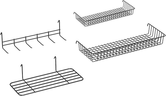 2' x 5.5' Grid Wall Panels Standing Wire Grid, Study Display Rack with T-Base Wheels Freestanding Gridwall Panel Tower for Shows, Black (4) (4A)