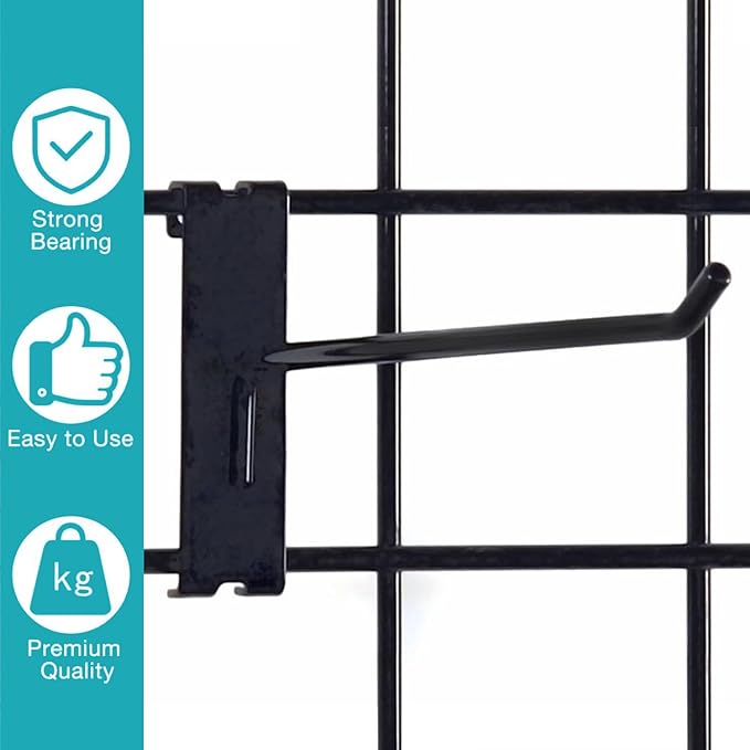 HJW Gridwall Hooks 6 Inch, 50Pcs Display Hooks for Grid Wall Panel, Sturdy Gridwall Hooks & Hangers for Retail Shop Home Office Garage Storage, Black