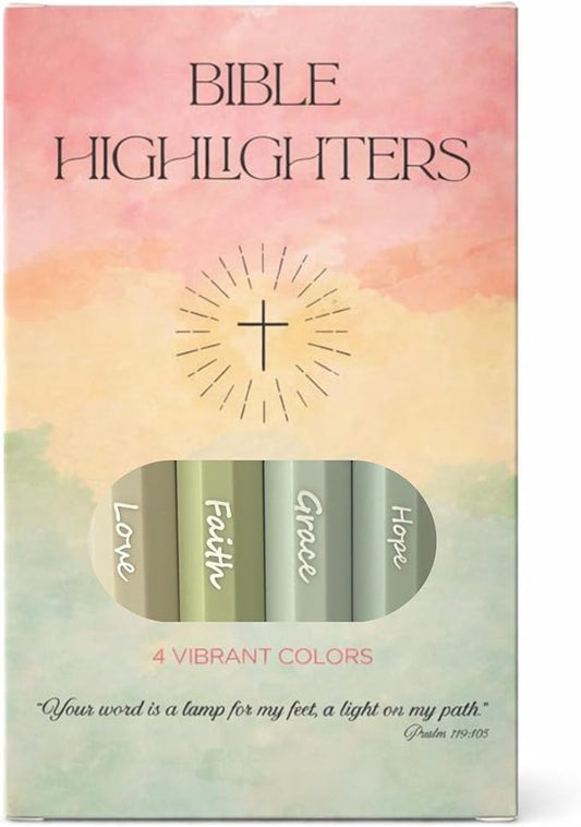 Sixhaven Bible Highlighters No Bleed - Green - Pastel Highlighters Set of 4 - Chisel Tip Highlighter for Bible Study Supplies - Hope Faith Grace Love Markers - Journaling Supplies for Women & Men