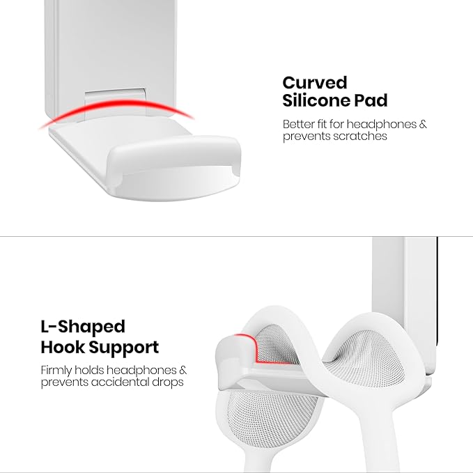 Sticky Headphone Stand Controller Holder - EURPMASK Upgraded Adhesive Gaming Headset Hook, Headphone Holder for Desk with Soft Rubber Pads, Universal PC Gaming Accessory Controller Headset Stand,White