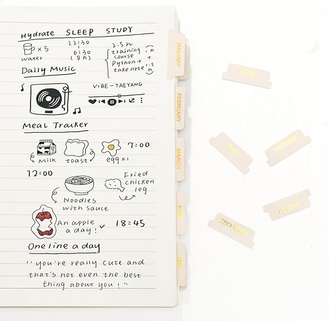Lumintutu Gold Foil Embossed Planner Monthly Stickers, Laminated 40 Adhesive Plan Tabs Accessories for Notebooks, Hobonichi 2026 Happy Calendar Inserts Set (Latte)