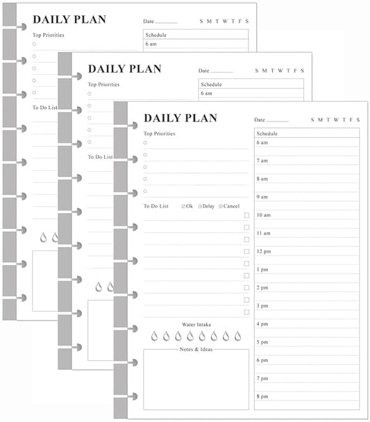 (3-Pack) Classic Size Discbound Daily Planner Refill Paper, 9-Disc Discbound Pre-punched Happy Planners Insert, 300Sheets/600Pages To Do List Planner Refill, 100gsm White Paper, 7" x 9.25"