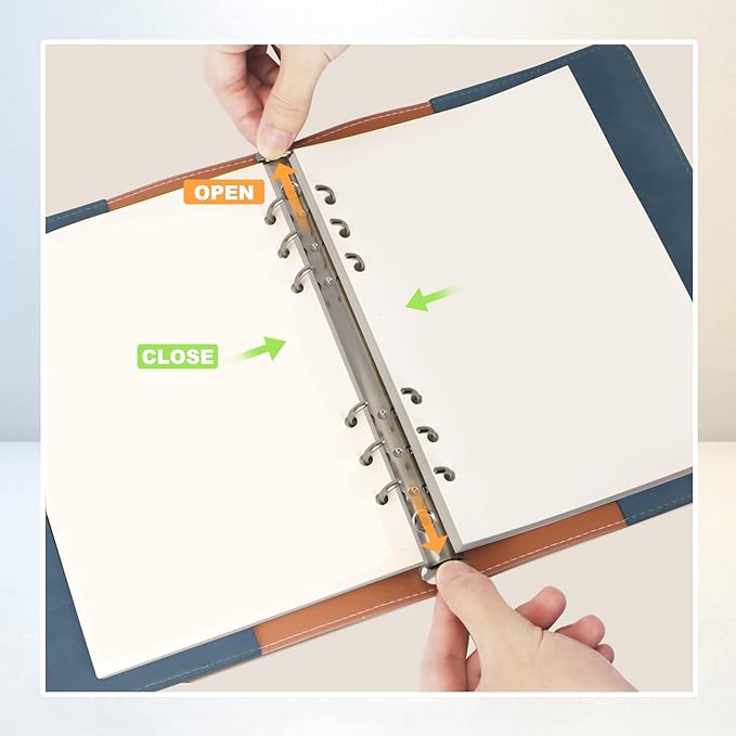 FYY A5 Binder Refillable Planner Notebook 6 Ring PU Leather Binder Journal with Pockets, Dividers, Refill Paper Navy