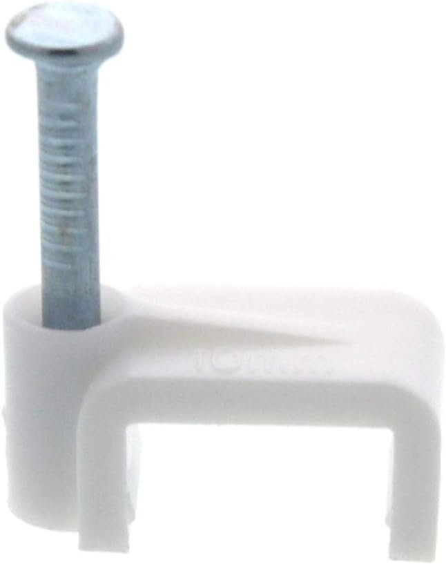 Secure 10mm White Flat Nail Cable Clip for Coax, Ethernet, and Telephone Cable Management - 100 Pack