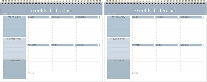 Weekly To Do List Notepad, Undated Planner with 52 Sheets (8.5''x11''), Desk Weekly Planner for Women & Man, Home School & Work (Pack of 2)