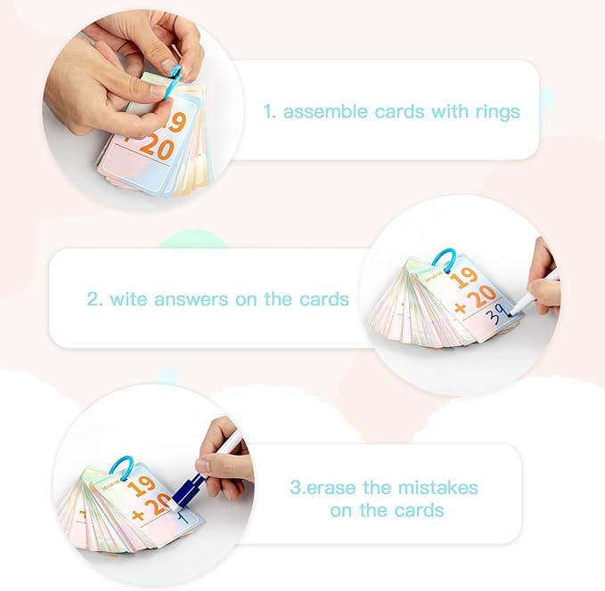 Addition Flash Cards, Math Facts Flashcards 1-20, Manipulatives Games for Kindergarten, 1st, 2nd, 3rd, 4th, 5th, 6th Grade Kids Ages 4-12