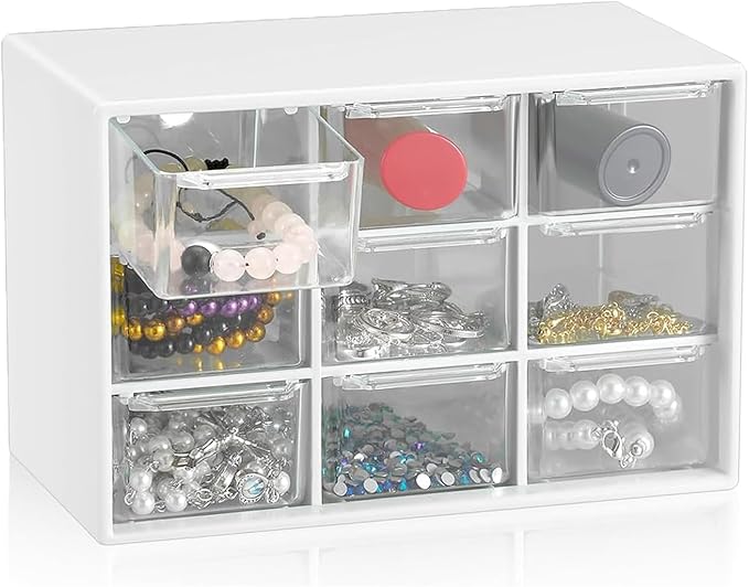 6 Pcs Small Drawer Organizer for Desk, Mini Desktop Drawer Organizer with 9 Clear Drawers, Plastic Desktop Craft Storage Box for Desk Office School Home 7.1" x 3. 8" x 4.6" (Multicolored)