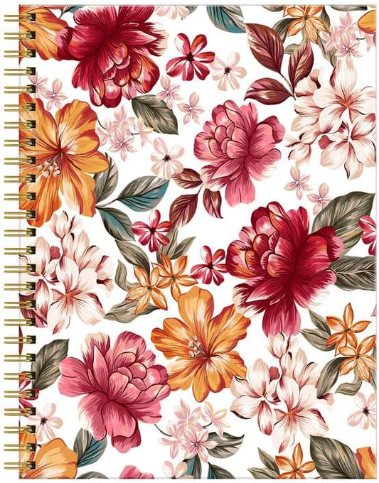 Spiral Journal Notebook for Women,A5 College Ruled Notebooks 6"x 8.4", 120 Pages (60 Sheets) Lined Journal with Premium Thick Paper,Perfect for School Office Home(Flower Leaf Beautiful)