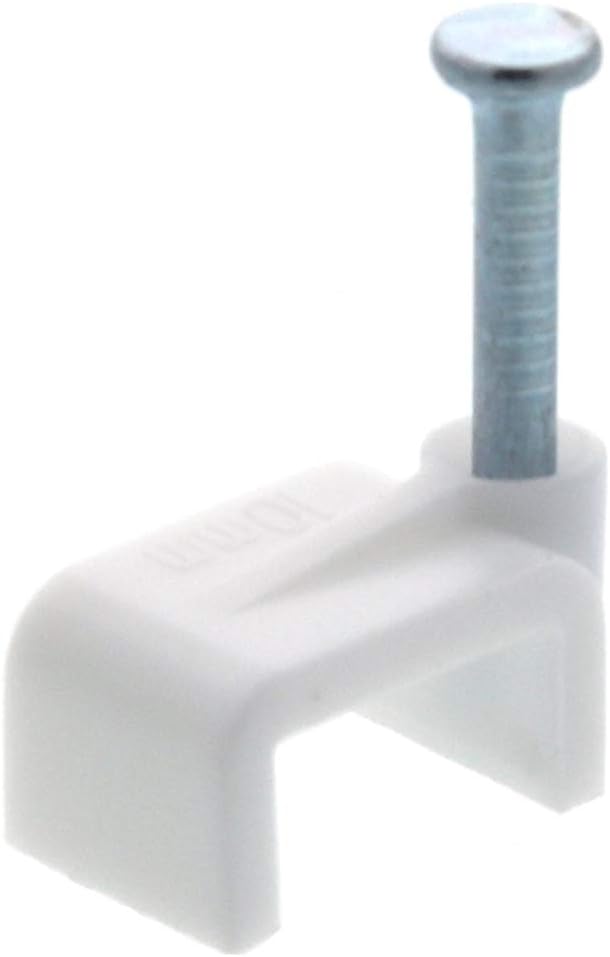 Secure 10mm White Flat Nail Cable Clip for Coax, Ethernet, and Telephone Cable Management - 100 Pack