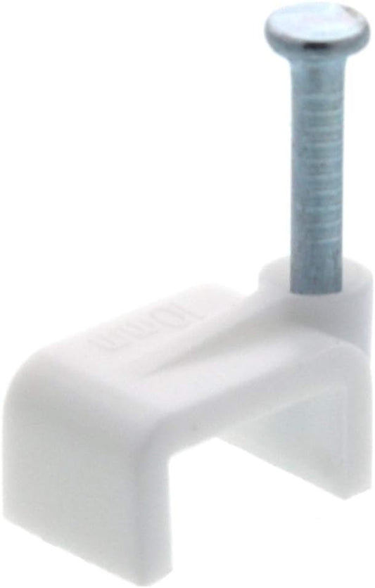 Secure 10mm White Flat Nail Cable Clip for Coax, Ethernet, and Telephone Cable Management - 100 Pack