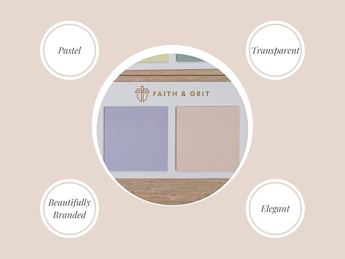 FAITH & GRIT - FAITH & GRIT Sticky Transparent 3x3 Pastel Notes for Bible Study Supplies, Journaling Supplies, Book Accessories - Ideal for Note Taking with Ball Point Pen, Annotations