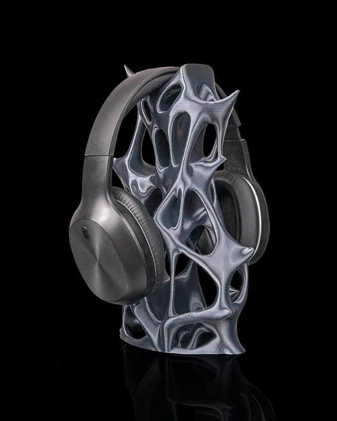 Artistic Sculptural Headphone Stand, Silver Metallic Finish, Organic Design