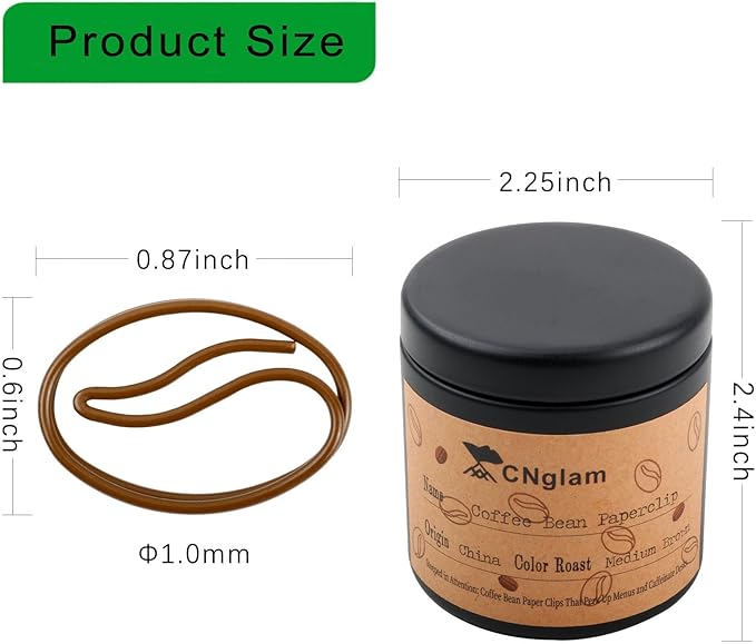 Coffee Bean Paperclip Coffee Bean-Shaped Paper Clips Coffee Introduction Card Clip Java-Shaped Paperclips for Coffee Lovers Café Pros Gifts Postcards Office School Decor Bookmarks (120 PCS)