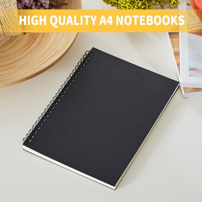 BoAn Spiral Notebooks Journal 8.5” x 11”, 2 Pack A4 Large Note Book for Women & Men, The Notebook for Work Note Taking Journals Sketch Book 76 Pages / 38 Sheets sketchbook Soft Cover Black Paper