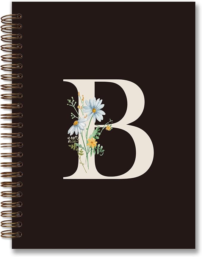 Trendy Personalized Journal Hardcover Spiral Notebook,Black Initial Letter B Notebook,Monogrammed Gifts for Women Teen Girl,College Ruled Hardcover Spiral Notebook 5.5 x 8.3