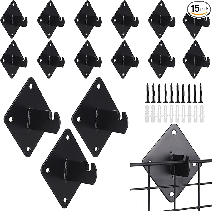 15 Pcs Gridwall Mount Brackets with Screws,Metal Grid Panel Wall Mount Bracket,Grid Wall Accessory for Grid Panels Warehouse Office Cloakroom Retail Display Wall