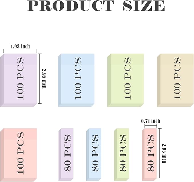 BAYTORY 6 Pads Pastel Sticky Notes, Small Self-Stick Note, Index Tabs Easy to Post for School Office Notebook (3x2 & 3x0.7 Inch)
