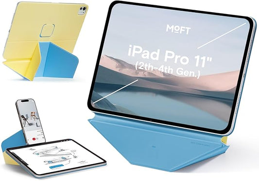 MOFT Dynamic Folio Tablet Stand for Desk Compatible with iPad Pro 11" (4th 2022 | 3rd 2021 | 2nd 2020), Slim Magnetic Tablet Holder Case with 20+ Viewing Angles, Panna Cotta x Faded Jeans