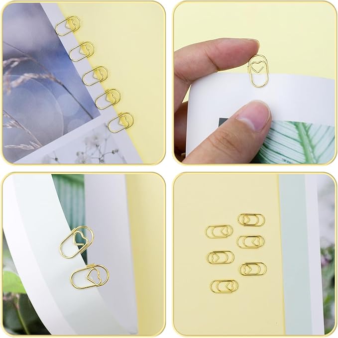 100 Pcs Love Heart Shaped Paper Clips, 0.78inch Cute Mini Paperclips for Office School Home Desk Organizers (Gold)