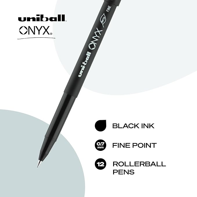 uniball Onyx Rollerball Pens, Fine Point (0.7mm), Black, 12 Pack